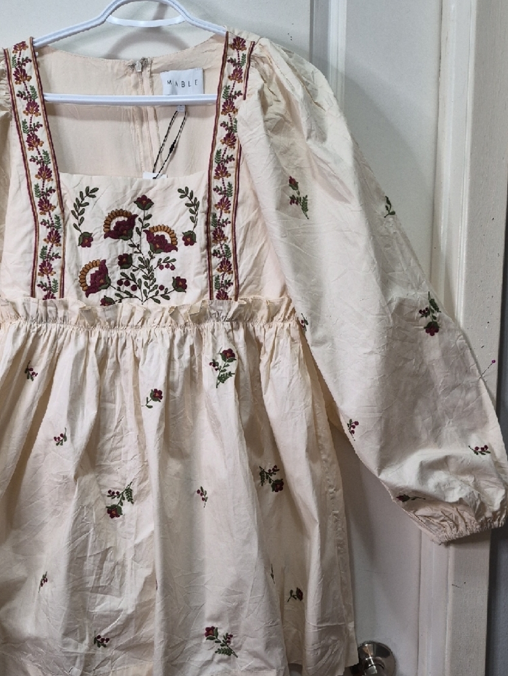 MABLE Cream Mini Dress with Red Floral Embroidery - Picture 6 of 9